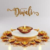 3d renderen voor diwali festival diwali, deepavali of dipavali de festival van lichten Indië met goud diya gevormde Aan kleur achtergrond. foto