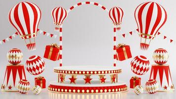 3d renderen voor amusement park, circus, carnaval eerlijk thema podium met veel ritten en winkels circus tent 3d illustratie foto