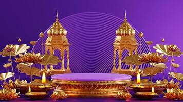 3d renderen podium voor diwali festival diwali, deepavali of dipavali de festival van lichten Indië met goud diya Aan podium, Product, Promotie uitverkoop, presentatie voetstuk 3d renderen Aan achtergrond foto