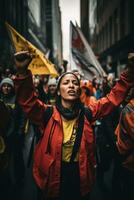 klimaat verandering activisten rally met een vrouw in de spotlight foto