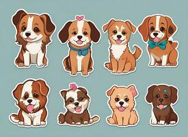 meerdere schattig hond themed vector stickers. hond foto