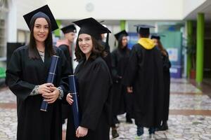 groep van verschillend Internationale afstuderen studenten vieren foto