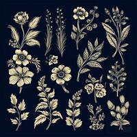 zwart en wit tekeningen van bloemen en planten, hand- tekeningen foto