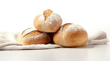 brood en bakkerij producten Aan een wit linnen handdoek. vers gebakken watertanden brood detailopname. ai gegenereerd foto