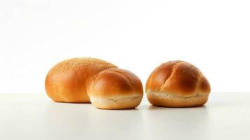 brood en twee broodjes Aan een wit achtergrond. gatenmeel brood broodjes geïsoleerd Aan wit achtergrond. ai gegenereerd foto