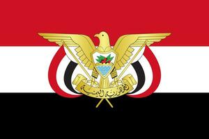 de officieel stroom vlag en jas van armen van republiek van Jemen. staat vlag van Jemen. illustratie. foto