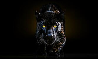 dier wereld Aan een minimaal achtergrond, zwart jaguar. ai gegenereerd. vrij foto. foto