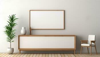 minimalistische kader en houten troosten met silhouet verlichting ai gegenereerd foto