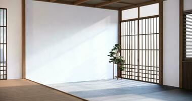 Japan stijl leeg kamer versierd met wit muur en hout lat muur foto