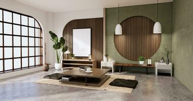 japans kamer interieur en laag tafel en fauteuil wabisabi stijl.3d renderen foto