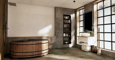 de bad en toilet Aan badkamer Japans wabi sabi stijl .3d renderen foto