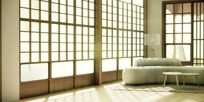 minimalistische japans stijl leven kamer versierd met bank. foto