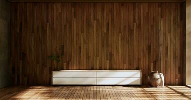 lege houten kast op houten kamer tropische style.3d rendering foto
