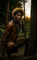 foto van wilde barbaars tribal in de oerwoud , generatief ai