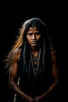 foto van wilde tribal vrouw in de oerwoud, generatief ai