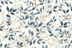 abstract blauw naadloos patroon met bladeren. raster illustratie.donker takken met bladeren Aan grijs achtergrond. naadloos patroon. generatief ai. foto
