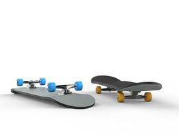 skateboards metblauw en geel wielen, Aan wit achtergrond, ideaal voor digitaal en afdrukken ontwerp. foto