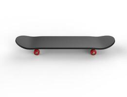 zwart skateboard met rood wielen - top visie, Aan wit achtergrond, ideaal voor digitaal en afdrukken ontwerp. foto