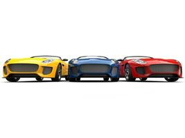 verbijsterend rood, blauw en geel modern cabriolet sport- auto's - laag hoek schot foto