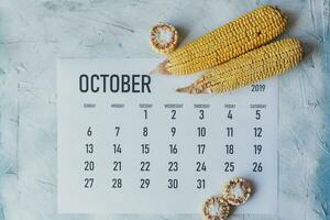oktober kalender. herfst en vallen seizoen concept. oogst tijd. foto
