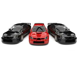 woedend rood gt ras auto in tussen zwart ras auto's foto
