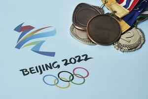 olympisch medailles en Beijing 2022 olympisch spellen symbool foto