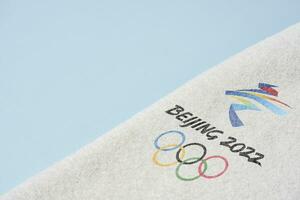 Beijing 2022 winter olympisch spellen en handdoek foto