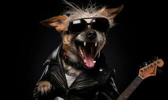 punk- hond in leer jasje. gemaakt door ai foto