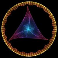 driehoekig abstract gloeiend ster vorm omringd door een gloeiend golvend cirkel foto