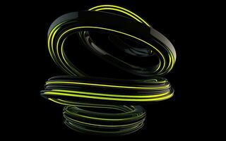 glimmend zwart abstract spiraal het formulier met groen gloeiend strepen foto