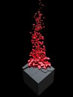 abstract zwart kubus verpletterend in miljoen rood klein stukken foto