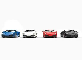 rij van supercars voorkant visie foto