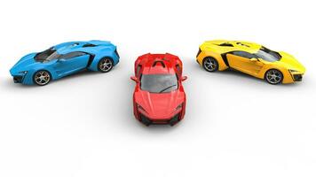 sport- auto's - blauw, rood en geel - top visie foto