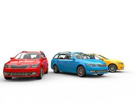 rood, blauw en geel familie auto's foto