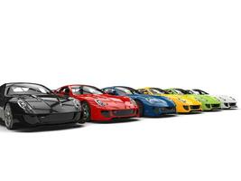 rij van Super goed modern sport- auto's in divers kleuren foto