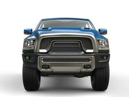 modern krachtig blauw oppakken vrachtauto - voorkant visie detailopname schot foto