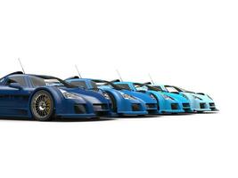 rij van supercars in tinten van blauw foto