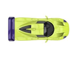 gek groen concept super auto met Purper stickers - top visie foto