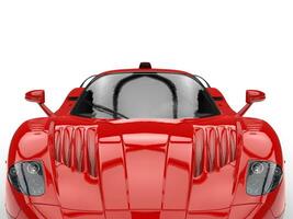 rood concept super auto - koplampen en kap extreem detailopname besnoeiing schot - 3d illustratie foto