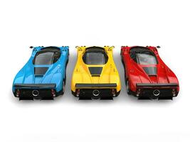 rood, geel en blauw geweldig super auto's - top terug visie foto