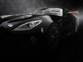 machtig zwart super auto met rood staart - neo noir regen schot foto