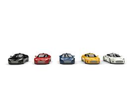 geweldig kleurrijk super sport- auto's Aan begin lijn - voorkant visie foto