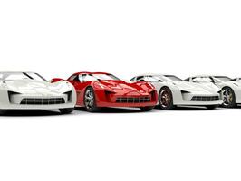 mooi modern super sport- auto staat uit in de lijn van wit auto's foto