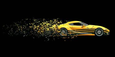 geel ras concept auto met koel zwart sticker - oplossen in pixels foto