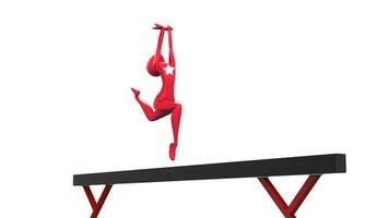 ster gymnast Aan balans straal - 3d illustratie foto