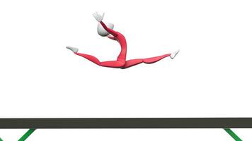 gymnast meisje - spleet sprong - balans straal - rood kleding - 3d illustratie foto