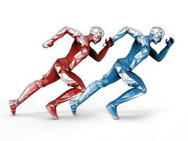 rood en blauw laag veelhoek rennen mannen - wijnoogst kleur foto