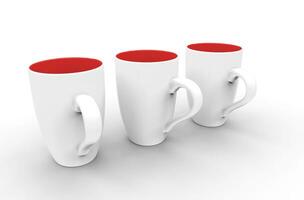 drie wit rood koffie mokken foto