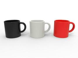rood, zwart en wit koffie mokken - 3d illustratie foto