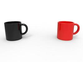 rood en zwart koffie mokken - 3d illustratie foto